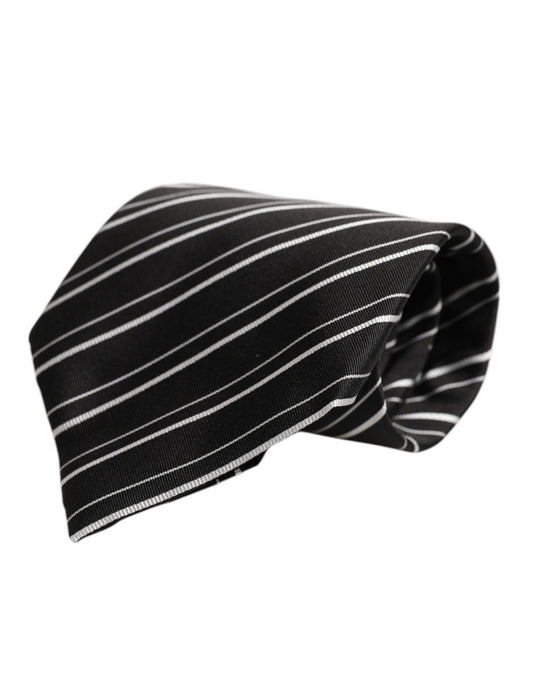 Dolce & Gabbana Black White Stripes Silk Adjustable Necktie Tie