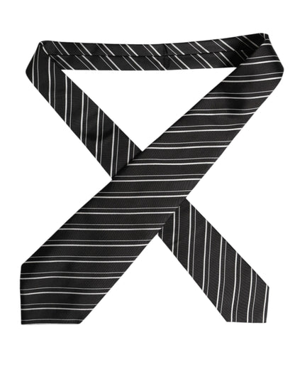 Dolce & Gabbana Black White Stripes Silk Adjustable Necktie Tie