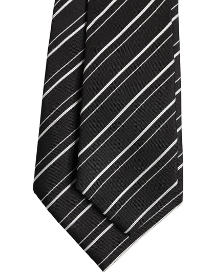 Dolce & Gabbana Black White Stripes Silk Adjustable Necktie Tie
