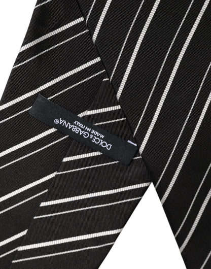 Dolce & Gabbana Black White Stripes Silk Adjustable Necktie Tie