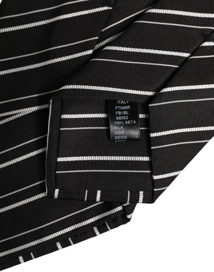 Dolce & Gabbana Black White Stripes Silk Adjustable Necktie Tie