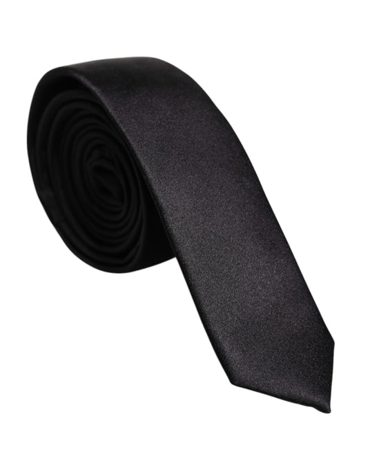 Dolce & Gabbana Black Solid Silk Adjustable Necktie Tie
