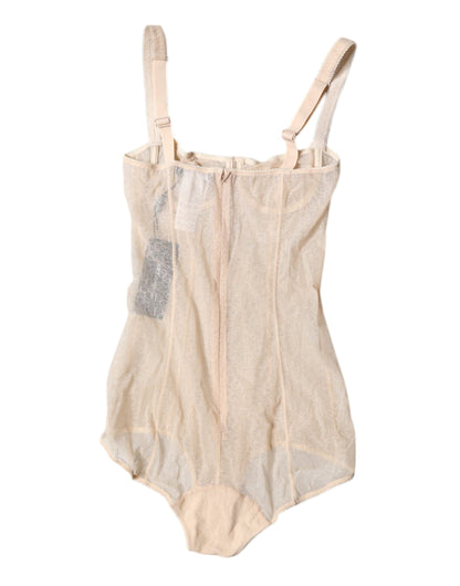 Dolce & Gabbana Beige Tulle Balconette Bra Bodysuit Underwear