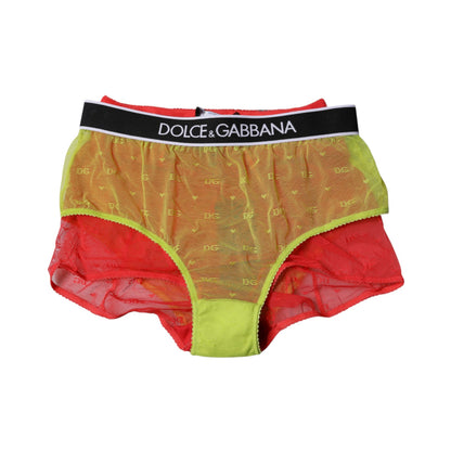 Dolce & Gabbana Red Yellow Tulle Mid Waist Panty Underwear