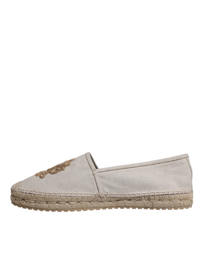 Dolce & Gabbana Beige Canvas Embroidered Slip On Espadrilles Shoes
