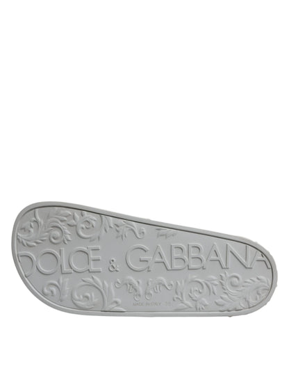 Dolce & Gabbana White Rubber Slides Sandals Beachwear Shoes