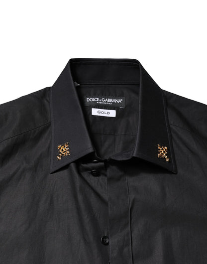 Dolce & Gabbana Black GOLD Cross Embellished Men Dress Shirt