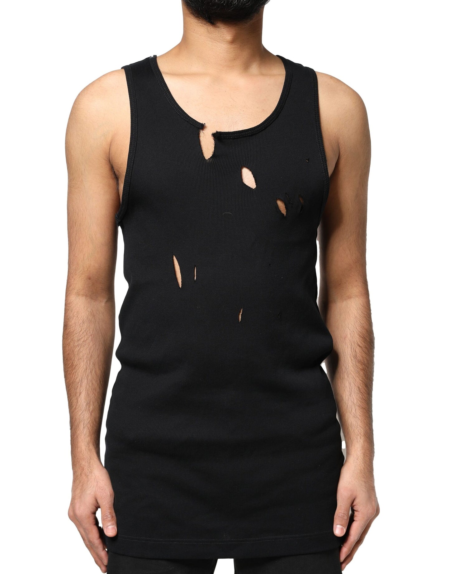 Dolce & Gabbana Black Cotton Rip Style Sleeveless Men Tank T-shirt