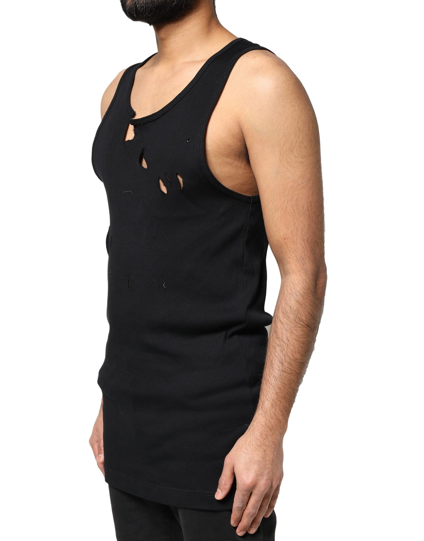 Dolce & Gabbana Black Cotton Rip Style Sleeveless Men Tank T-shirt