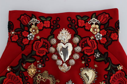 Dolce & Gabbana Red Silk Crystal Roses Shorts