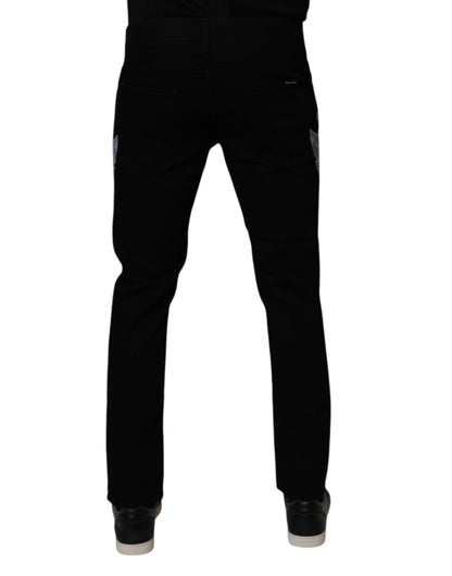 Dolce & Gabbana Black Floral Cotton Skinny Men Denim Jeans