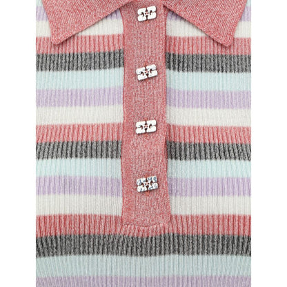 Ganni Striped Polo Top
