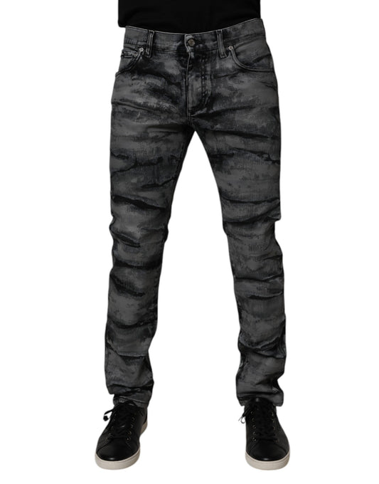 Dolce & Gabbana Gray Tie Dye Cotton Skinny Men Denim Jeans