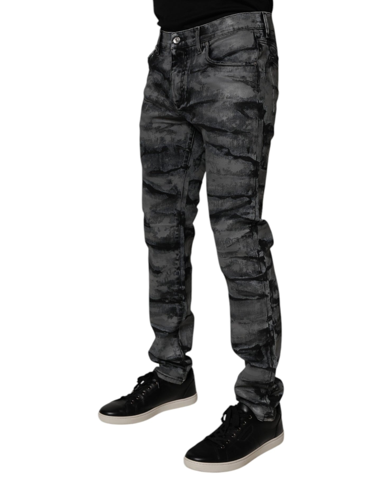 Dolce & Gabbana Gray Tie Dye Cotton Skinny Men Denim Jeans