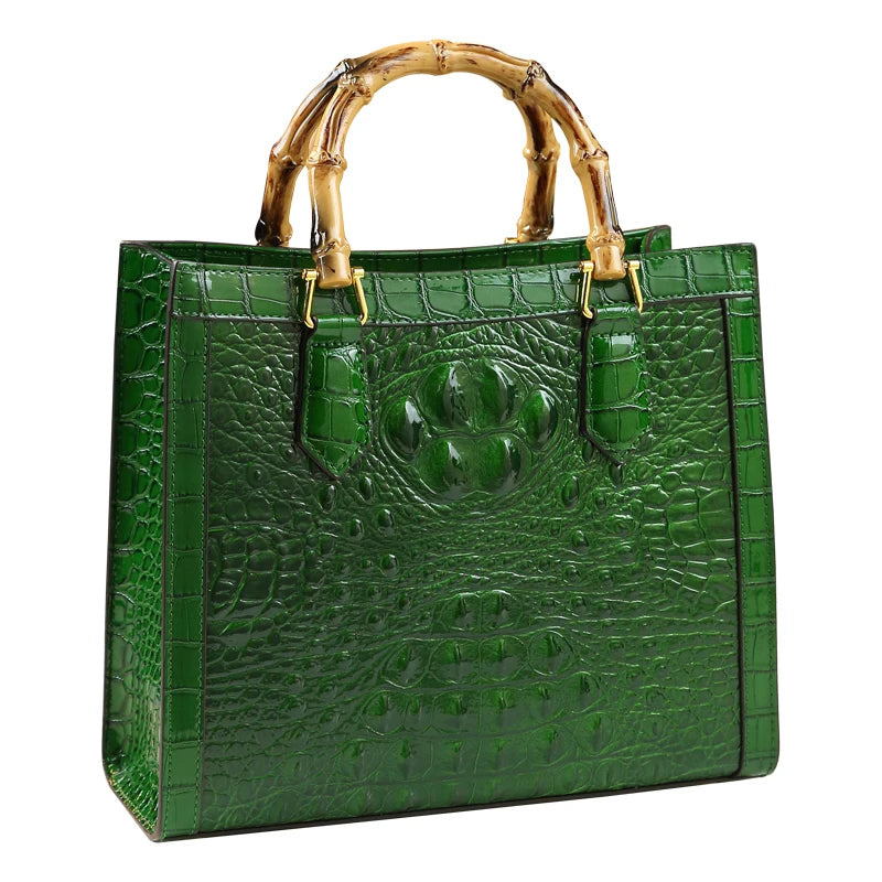 Bolso de mano de piel auténtica de bambú para mujer