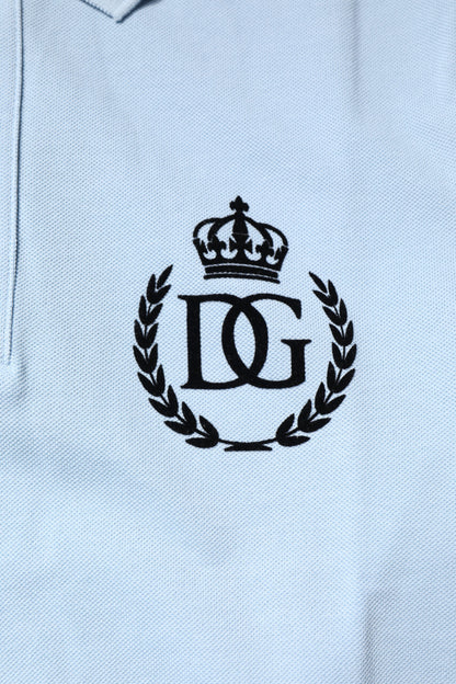 Dolce & Gabbana Sky Blue Cotton Crown Collared Polo T-shirt