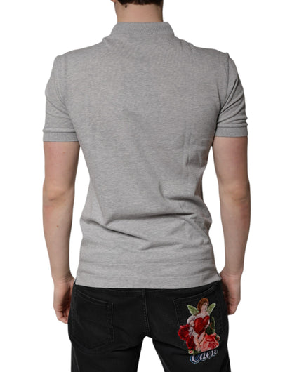 Dolce & Gabbana Gray Crown Cotton Men Polo Shirt T-shirt