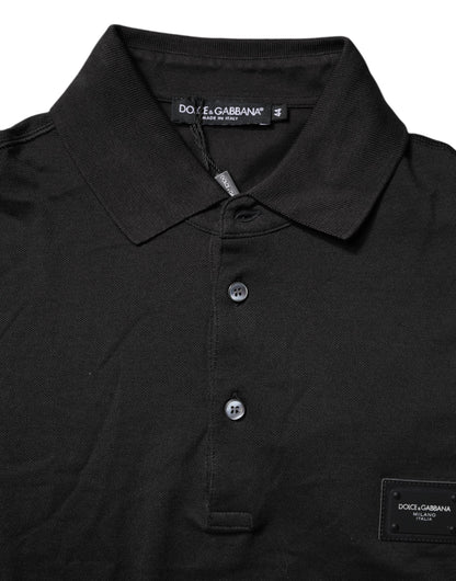 Dolce & Gabbana Dark Gray Logo Plaque Cotton Men Polo Shirt T-shirt