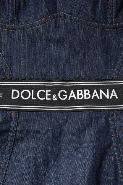 Dolce & Gabbana Blue Cotton Stretch Sleeveless Bodycon Denim Bodysuit