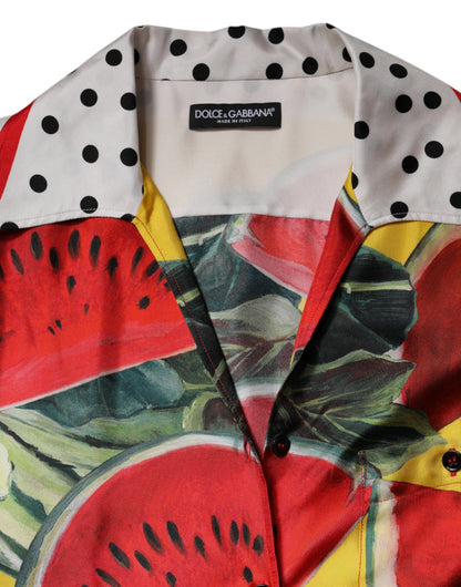 Dolce & Gabbana Multicolor Watermelon Collared Shirt Top
