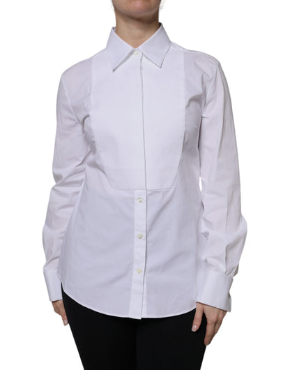 Dolce & Gabbana White Cotton Dress Collared Dress Shirt Top