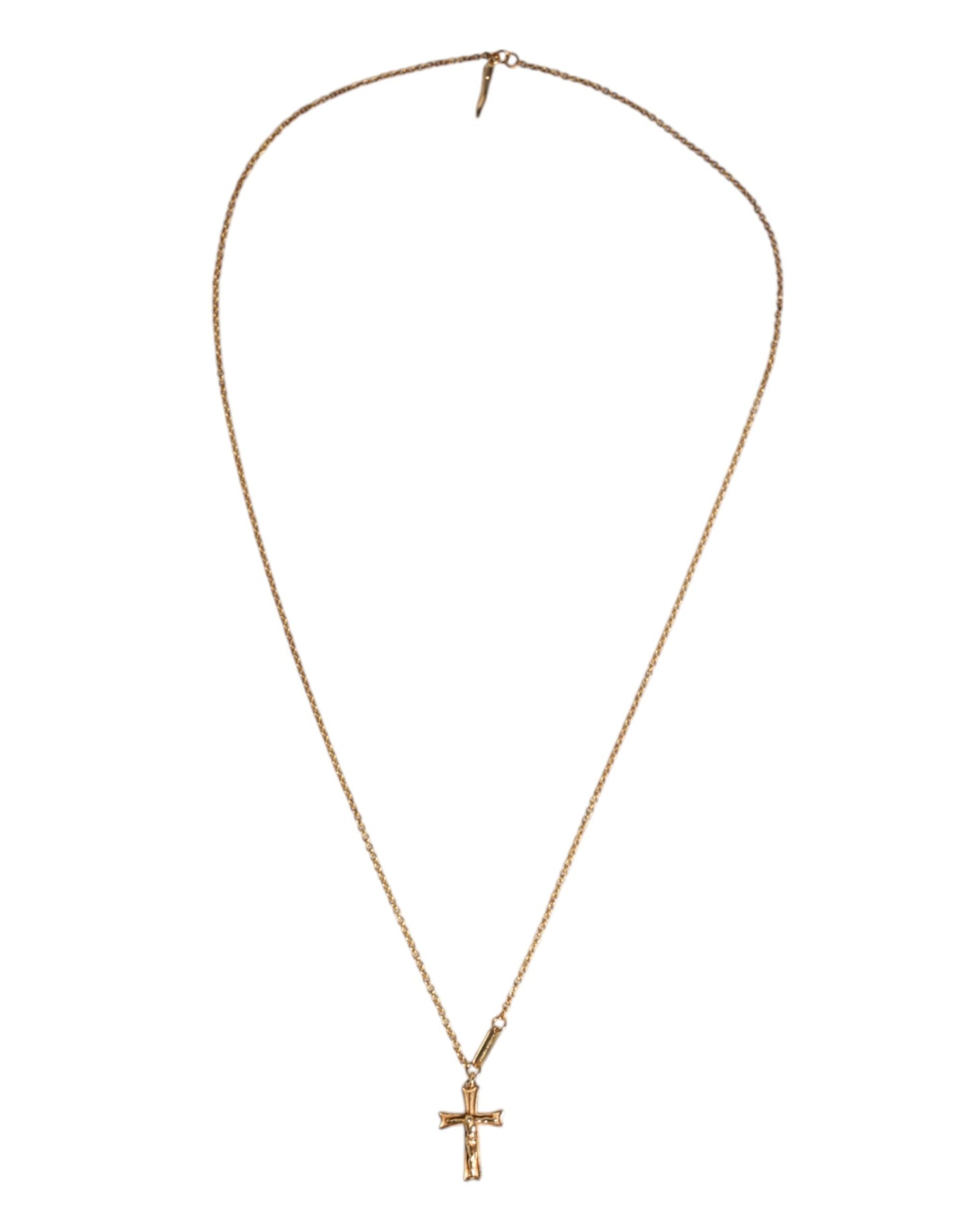 Dolce & Gabbana Gold Tone Brass Chain Religious Cross Pendant Necklace