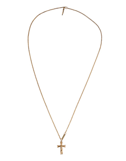 Dolce & Gabbana Gold Tone Brass Chain Religious Cross Pendant Necklace