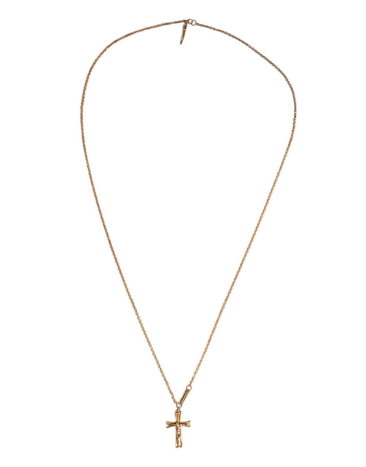Dolce & Gabbana Gold Tone Brass Chain Religious Cross Pendant Necklace