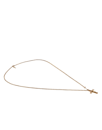 Dolce & Gabbana Gold Tone Brass Chain Religious Cross Pendant Necklace