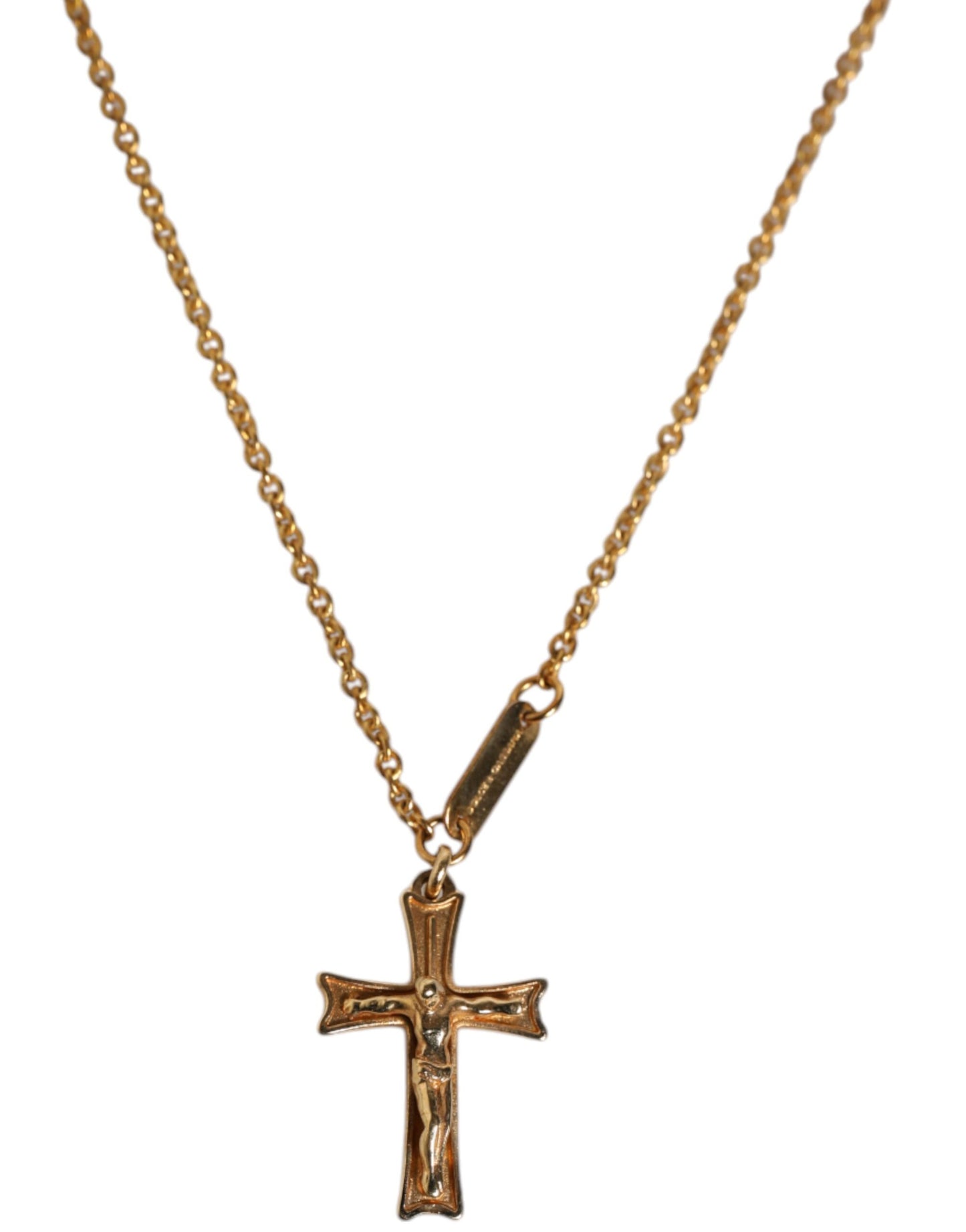 Dolce & Gabbana Gold Tone Brass Chain Religious Cross Pendant Necklace