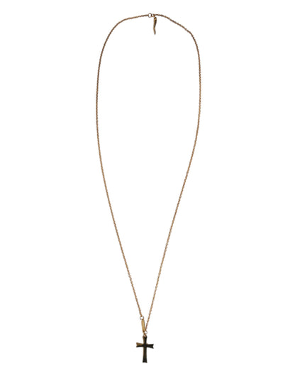 Dolce & Gabbana Gold Tone Brass Chain Religious Cross Pendant Necklace