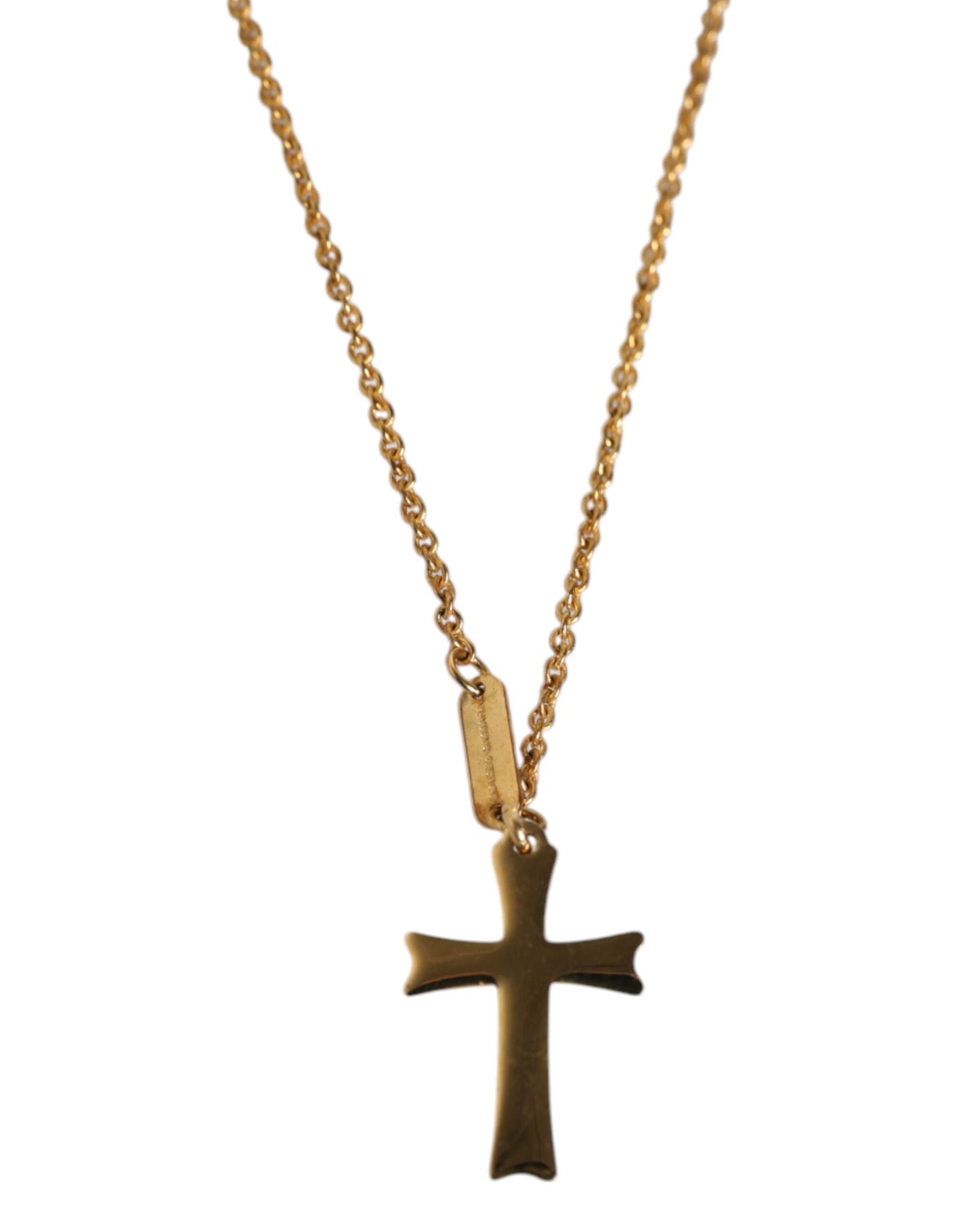 Dolce & Gabbana Gold Tone Brass Chain Religious Cross Pendant Necklace