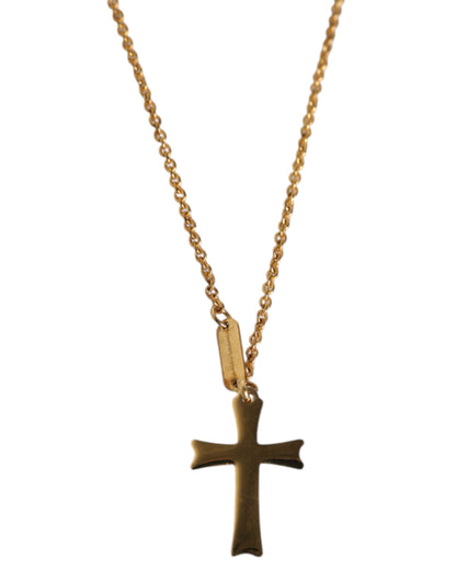 Dolce & Gabbana Gold Tone Brass Chain Religious Cross Pendant Necklace