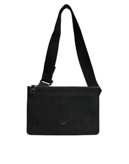 Dolce & Gabbana Black Leather Logo Plaque Purse Fanny Pack Bag