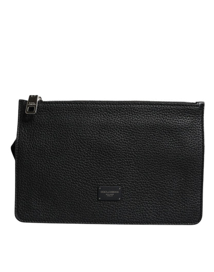 Dolce & Gabbana Black Leather Logo Plaque Purse Fanny Pack Bag