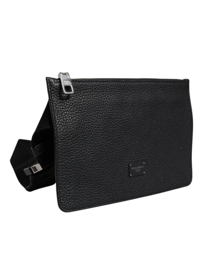 Dolce & Gabbana Black Leather Logo Plaque Purse Fanny Pack Bag
