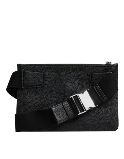 Dolce & Gabbana Black Leather Logo Plaque Purse Fanny Pack Bag