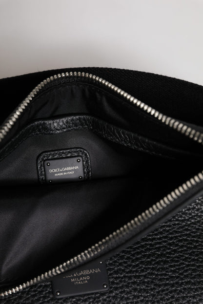 Dolce & Gabbana Black Leather Logo Plaque Purse Fanny Pack Bag