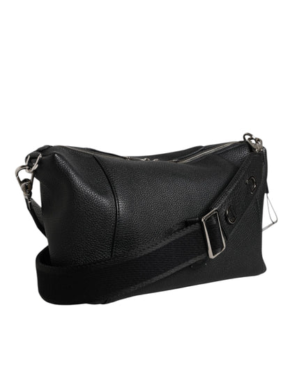 Dolce & Gabbana Black Leather Logo Plaque Shoulder Crossbody Bag