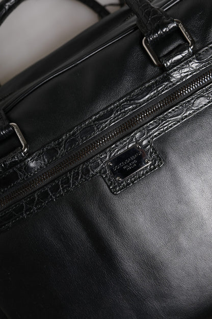 Dolce & Gabbana Black Leather Messenger Shoulder Strap Bag