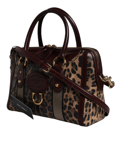 Dolce & Gabbana Brown Leopard Leather Shoulder Strap Duffle Bag