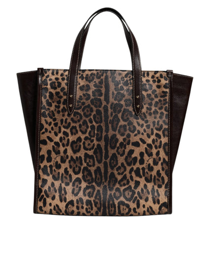 Dolce & Gabbana Brown Leopard Leather Shoulder Strap Tote Bag
