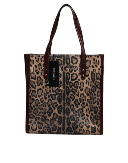 Dolce & Gabbana Brown Leopard Leather Shoulder Strap Tote Bag