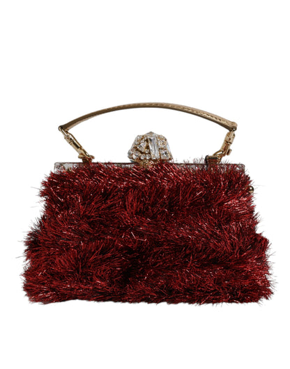 Dolce & Gabbana Red Gold Chain VANDA Tinsel Crystals Evening Clutch Bag