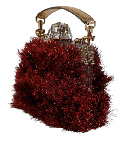 Dolce & Gabbana Red Gold Chain VANDA Tinsel Crystals Evening Clutch Bag