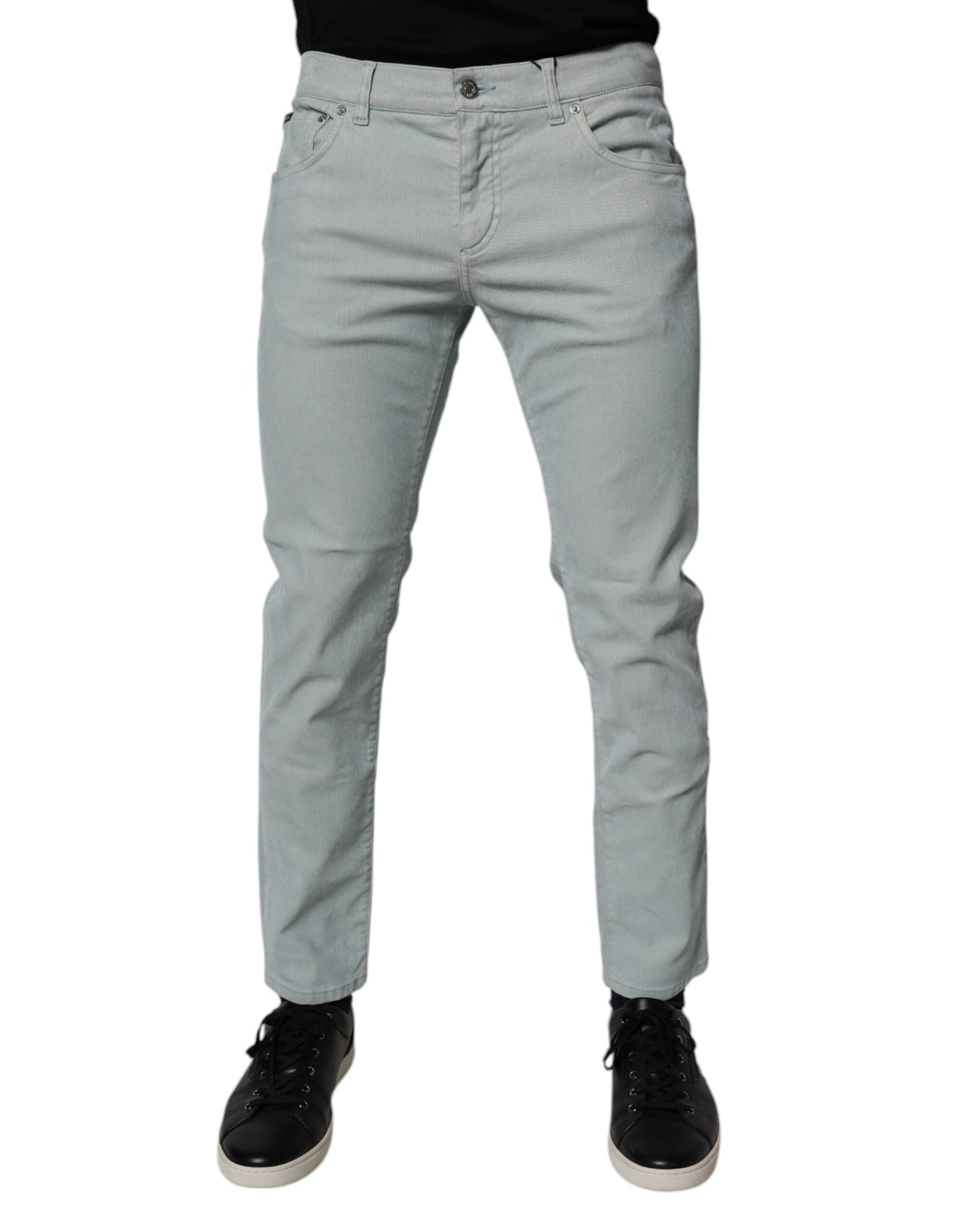 Dolce & Gabbana Light Blue Logo Plaque Skinny Men Denim Jeans