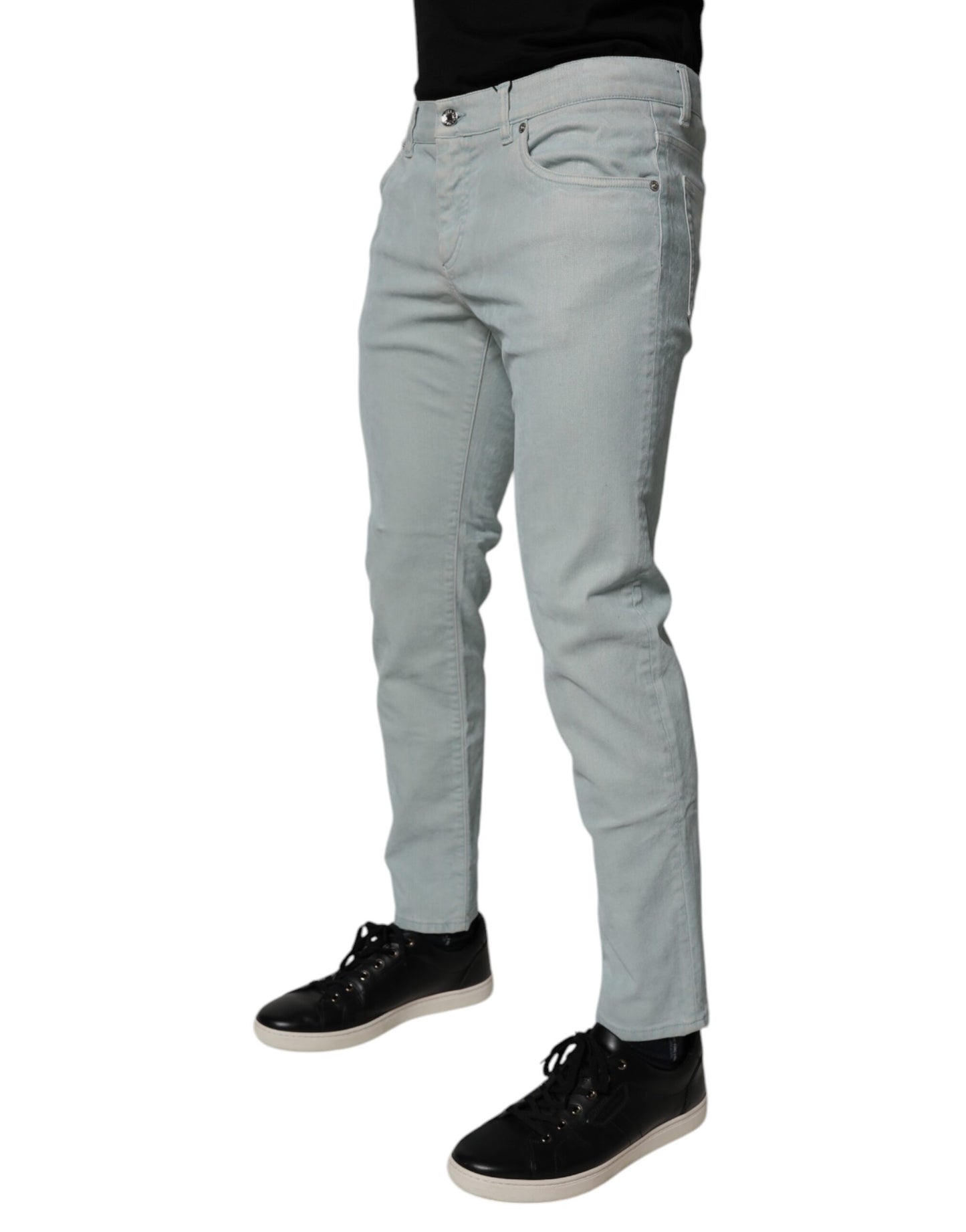Dolce & Gabbana Light Blue Logo Plaque Skinny Men Denim Jeans