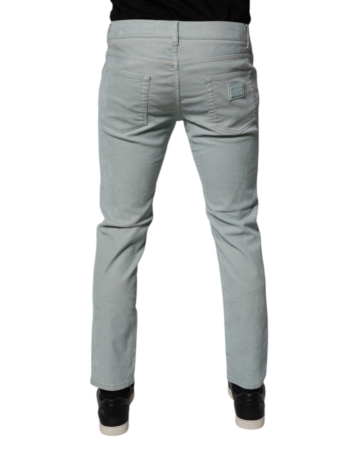 Dolce & Gabbana Light Blue Logo Plaque Skinny Men Denim Jeans