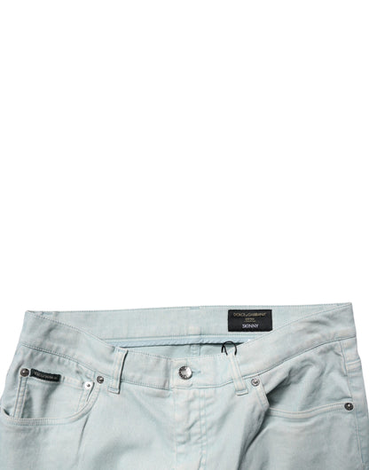 Dolce & Gabbana Light Blue Logo Plaque Skinny Men Denim Jeans