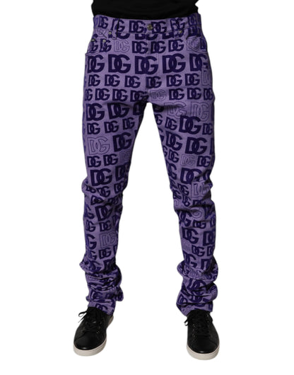 Dolce & Gabbana Purple Logo Monogram Cotton Skinny Denim Jeans